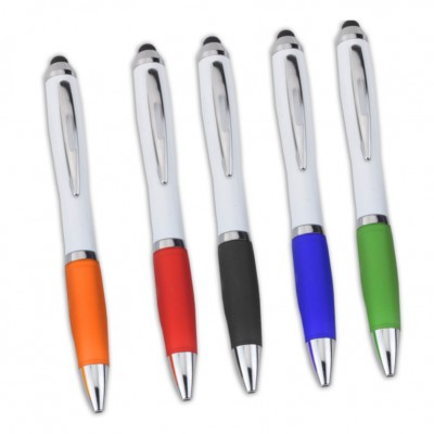 Στυλό με λευκό κορμό με βεντούζα για τάμπλετ και χρωματιστό grip